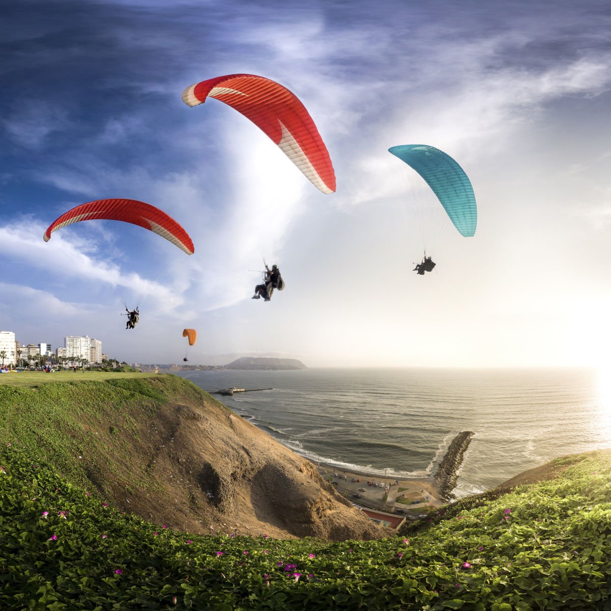 Paragliders in Miraflores, Lima, Peru