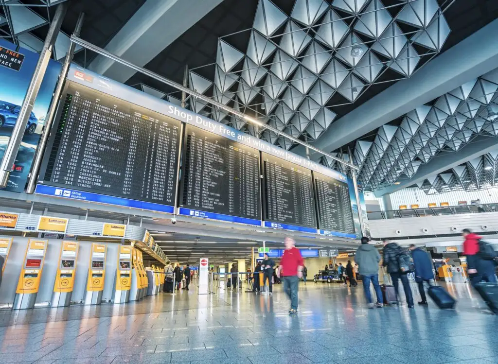 Passengers navigating Frankfurt airport