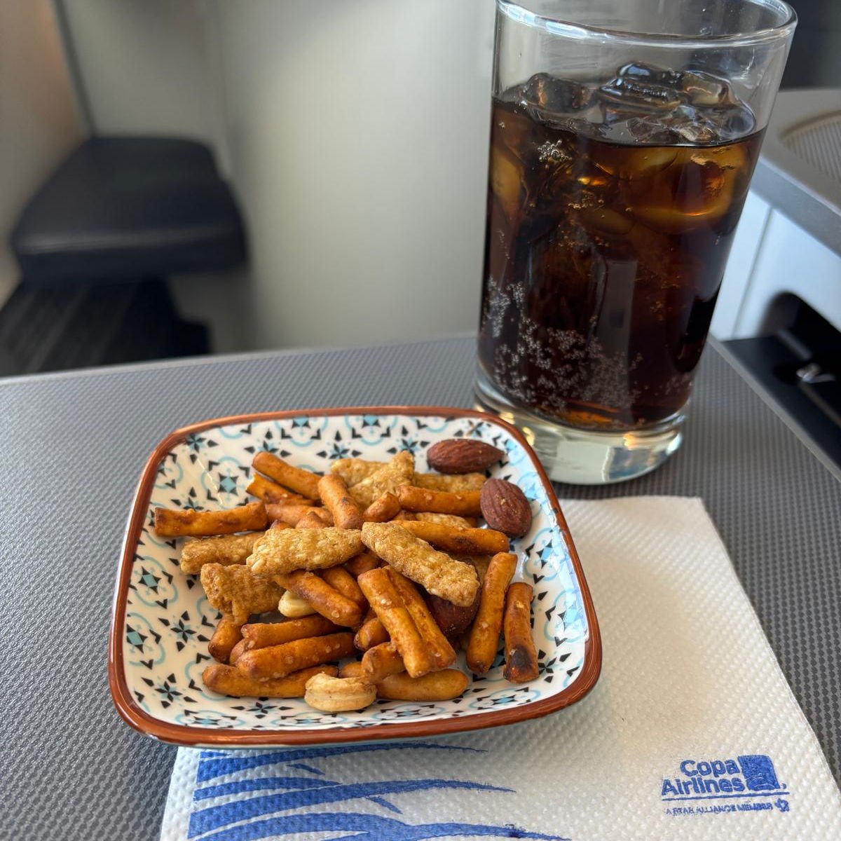 Refreshments served in Copa Airlines Business Class
