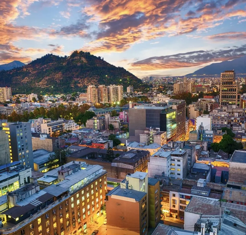 Santiago de Chile dwontown after sunset, Chil