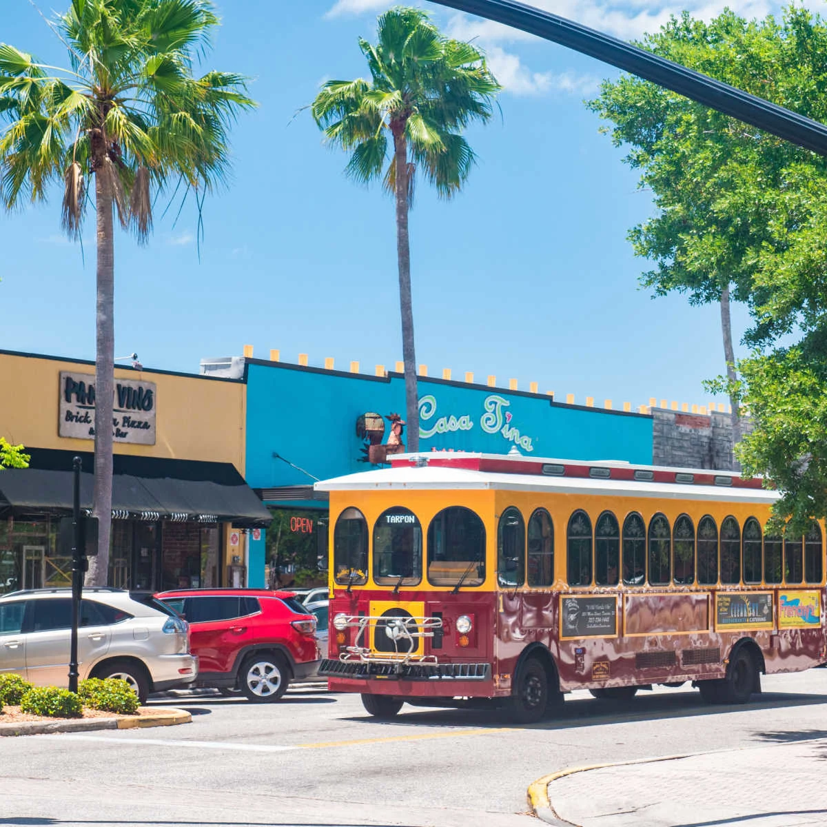 Shuttle in downtown Dunedin, FL on nice day