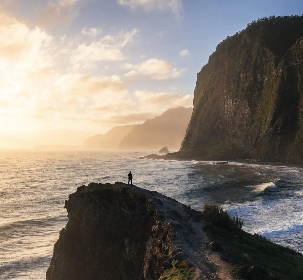 Sunrise over the cliffs of Madeira from Guindaste mirador