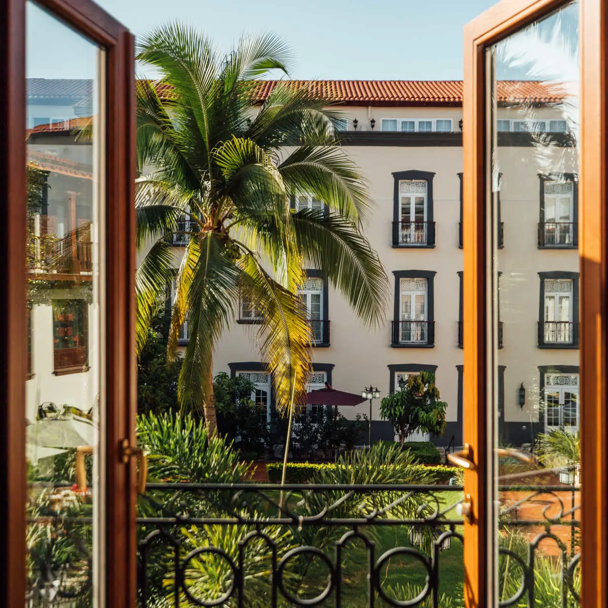 Window view to courtyard of Hotel La Compañia