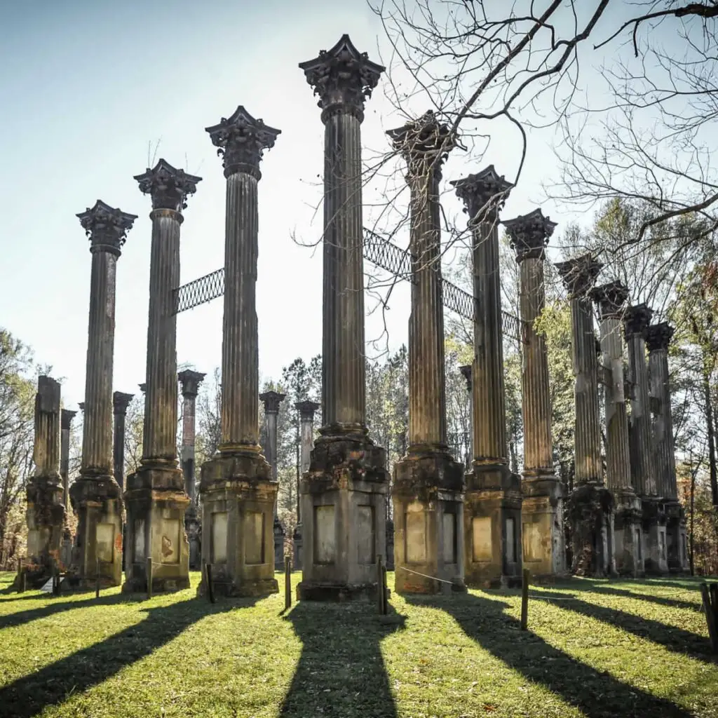 This Affordable Riverside Town Oozes Southern Charm & European Vibes Windsor Ruins columns in Port Gibson, Mississippi