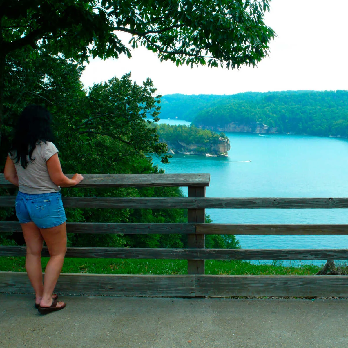 Woman enjoying view of lake in Summersville, WV
