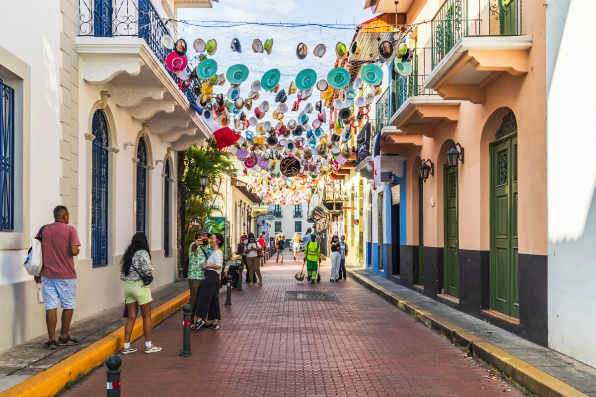Hanging hats on vibrant Panama street