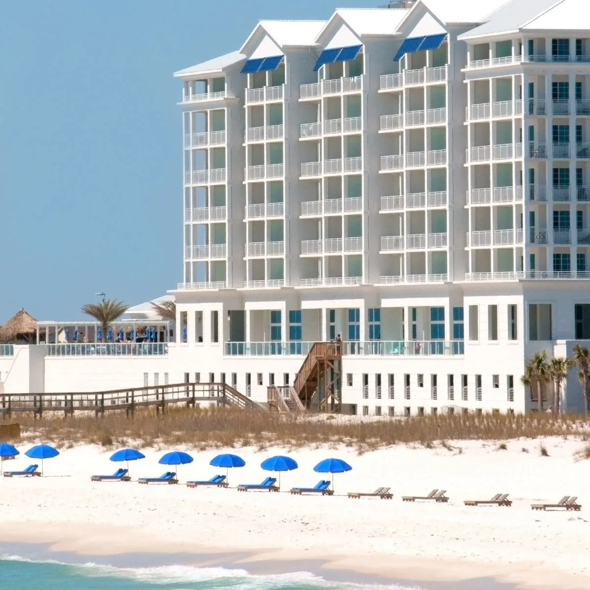 Beach hotel on white-sand beach in Pensacola