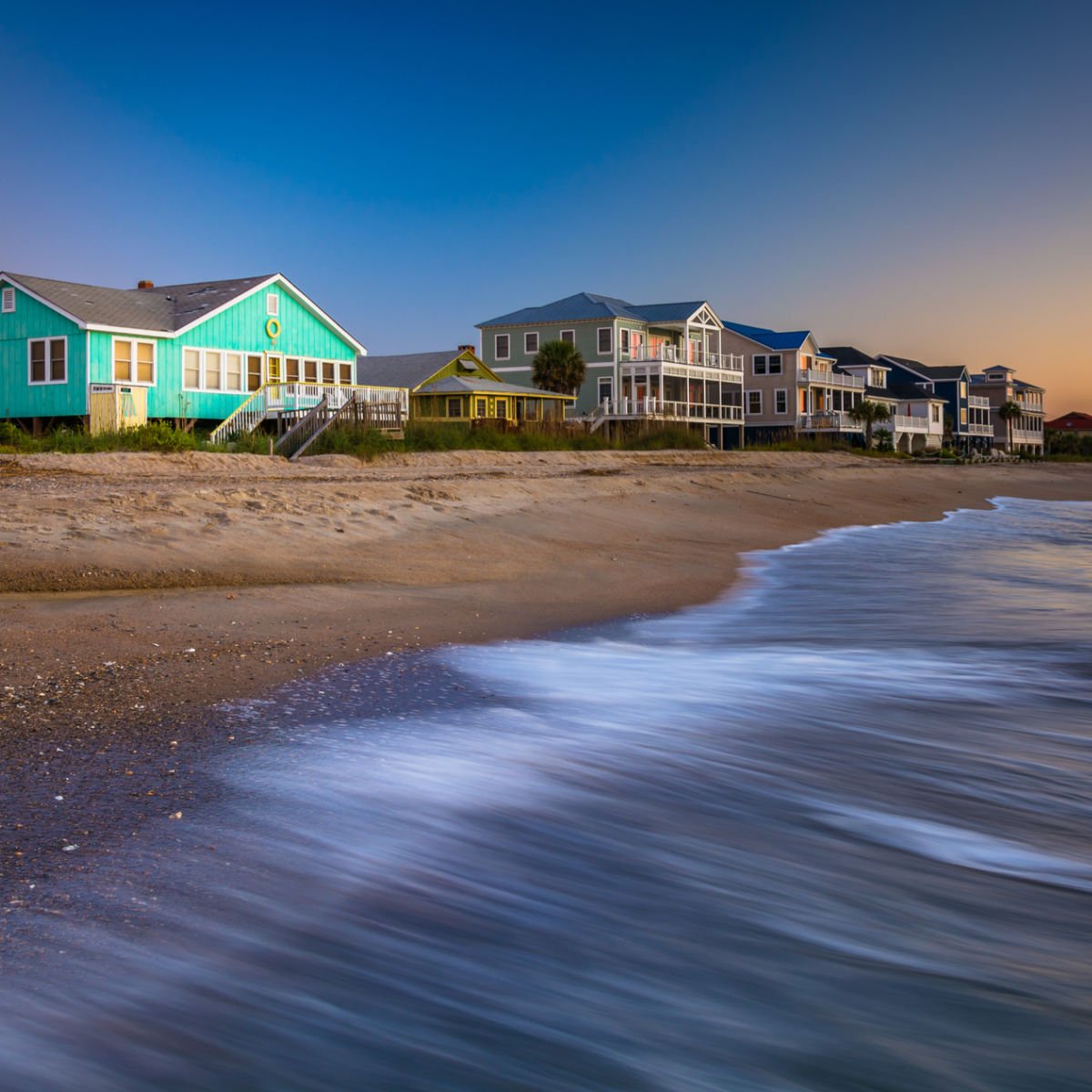 Move Over Charleston! Discover Nearby Island's Charming Beach Escape Beachfront homes at sunrise, Edisto Beach, South Carolina