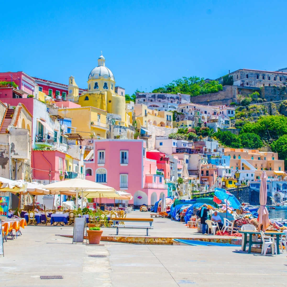 Colorful townscape of Procida's waterfront