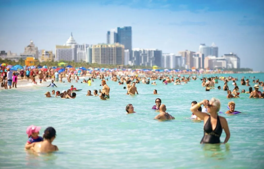 Crowded swimming in Miami Beach