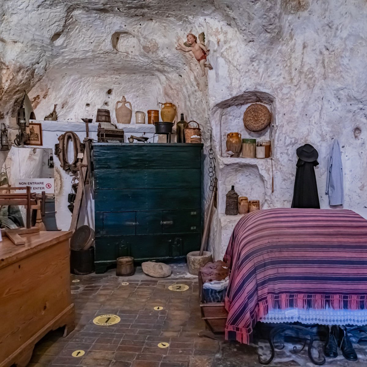 Interior of cave dwelling in Matera, IT