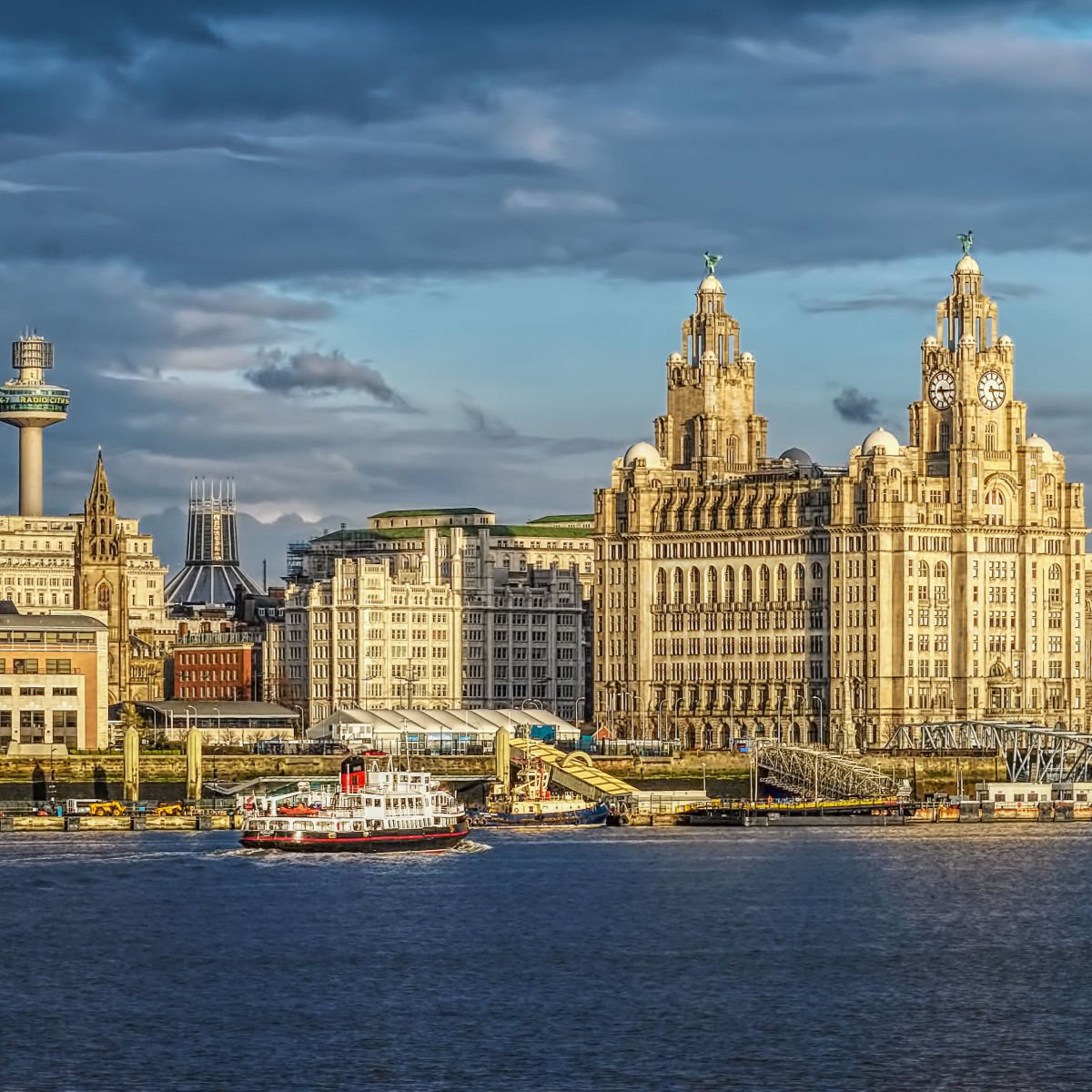 Liverpool, UK skyline along Waterfront
