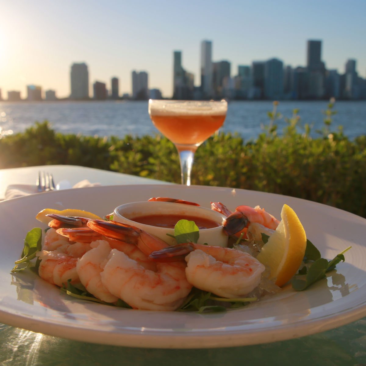 Plate of shrimp on outdoor patio in Key Biscayne