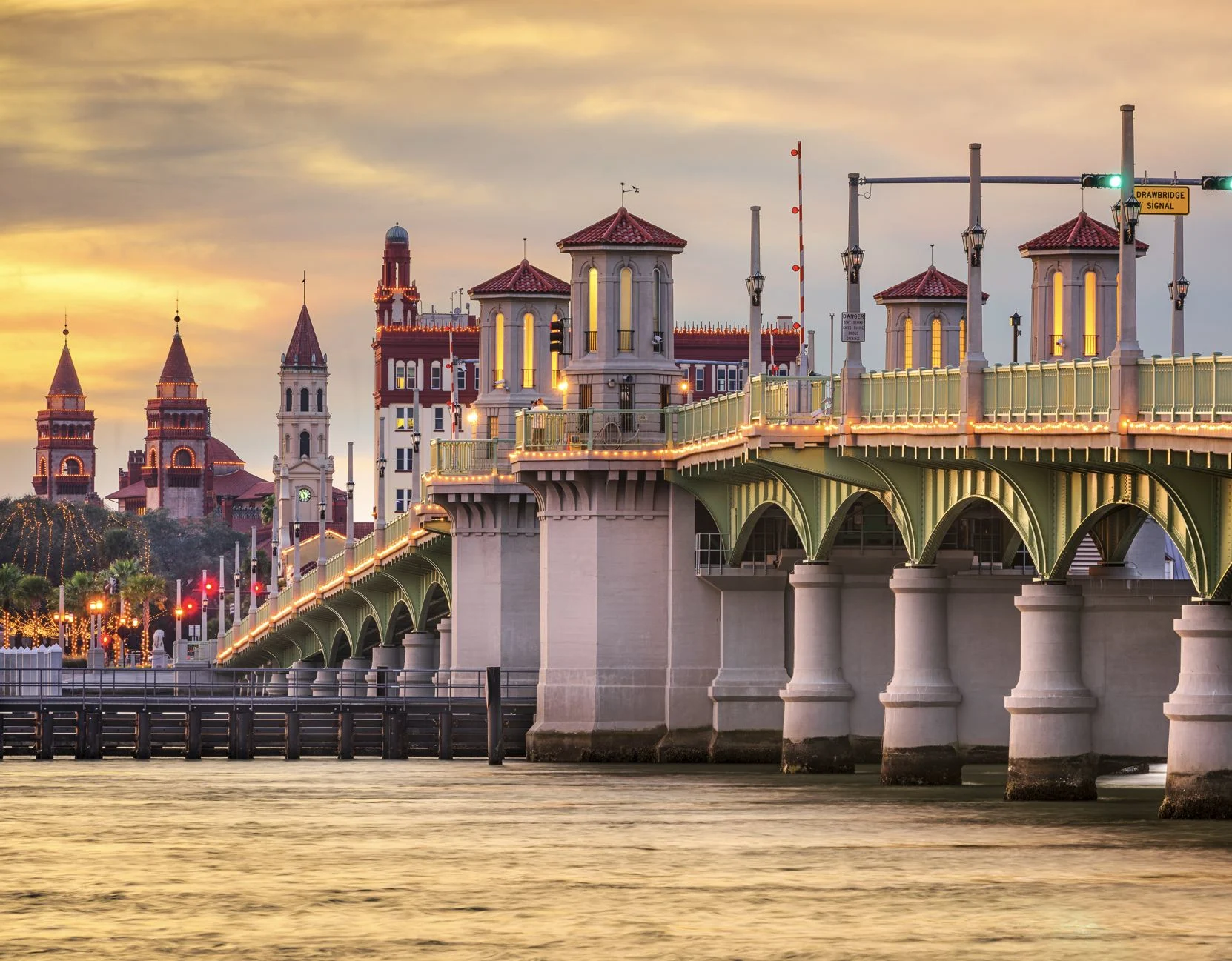 St. Augustine, Florida, USA city skyline and Bridge of Lions