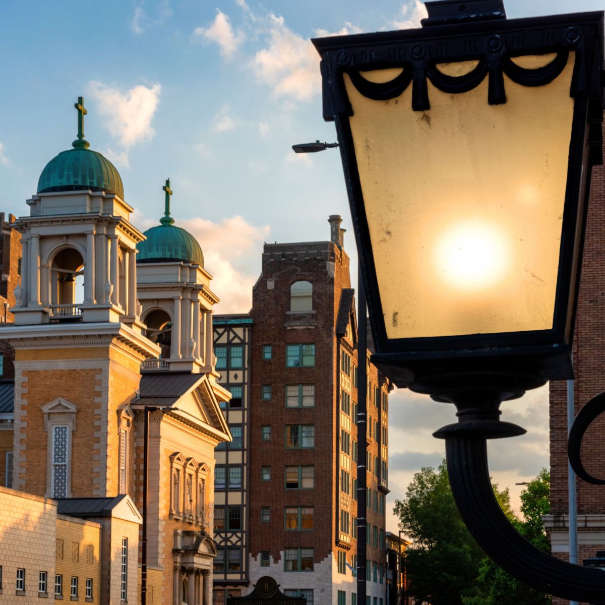 This Charming Riverside Town Is Set To Welcome First Commercial Flights In Years Street lamp and city detail, Paducah, KY