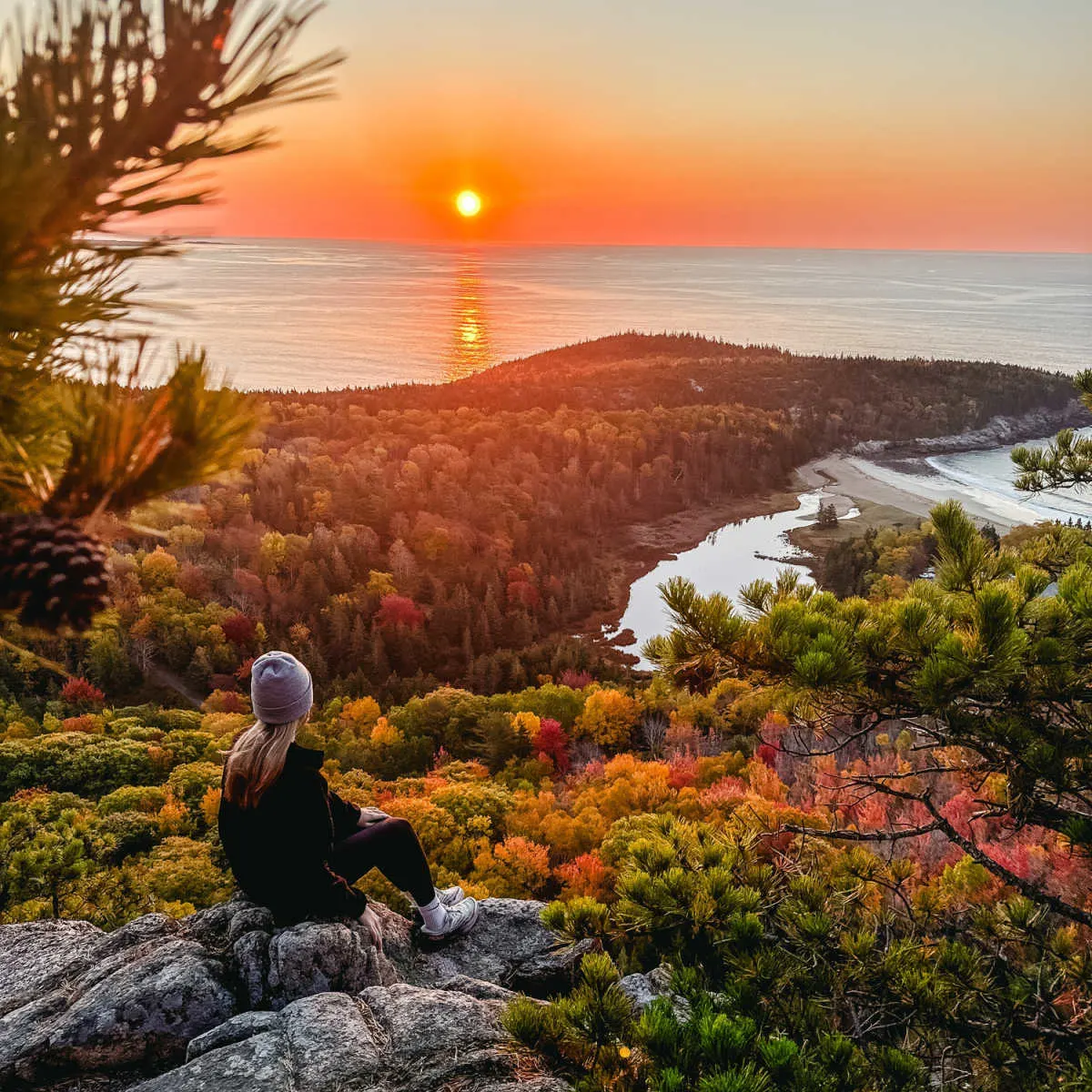 Sunset in fall at Acadia National Park