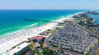 Aerial view of Pensacola white-sand coastline