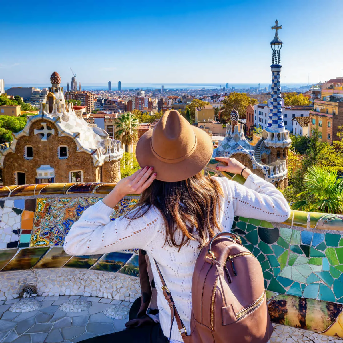 Tourist visiting Park Güell in Barcelona