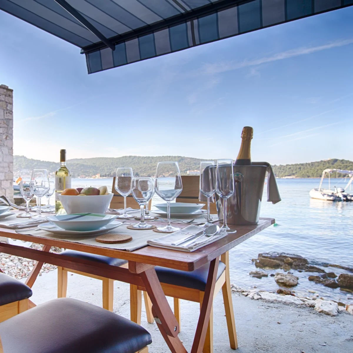 Wine served seaside in Vis, Croatia