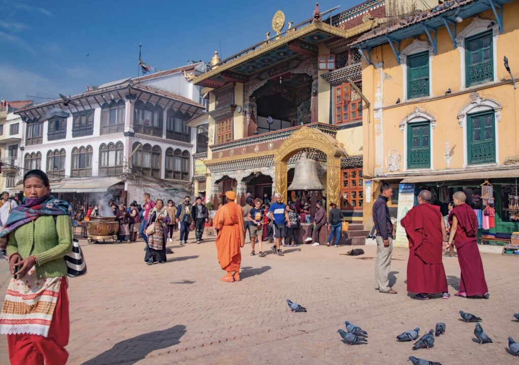 Buddhist monks on the street in Kathmandu, Nepal
