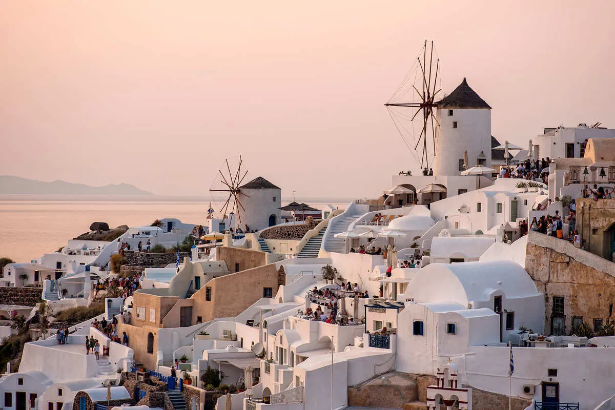 Oia Seen From Oia Castle In Santorini, Greece