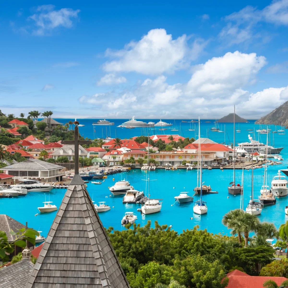 Boats along Saint Barthelemy harbor