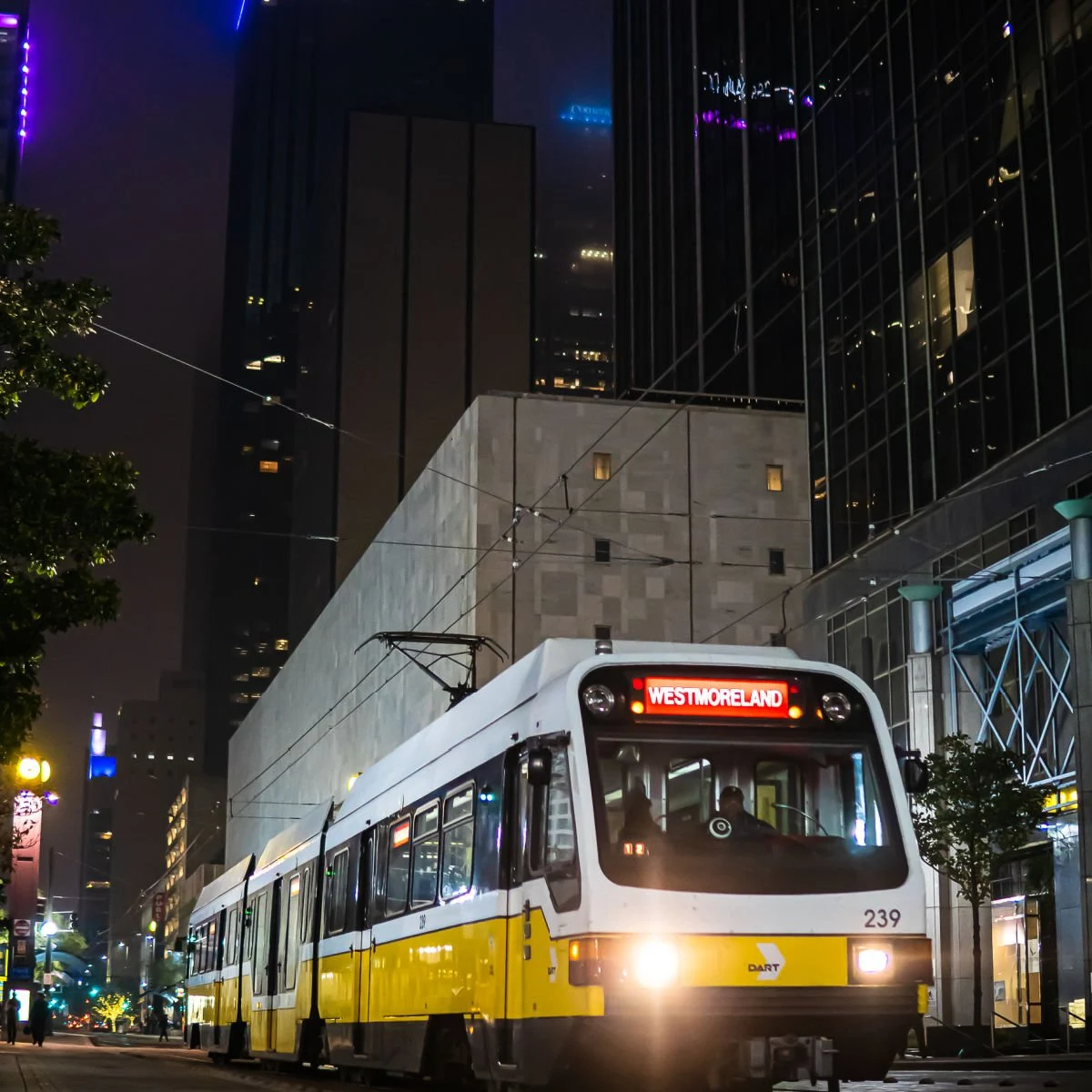 Dallas DART train at night