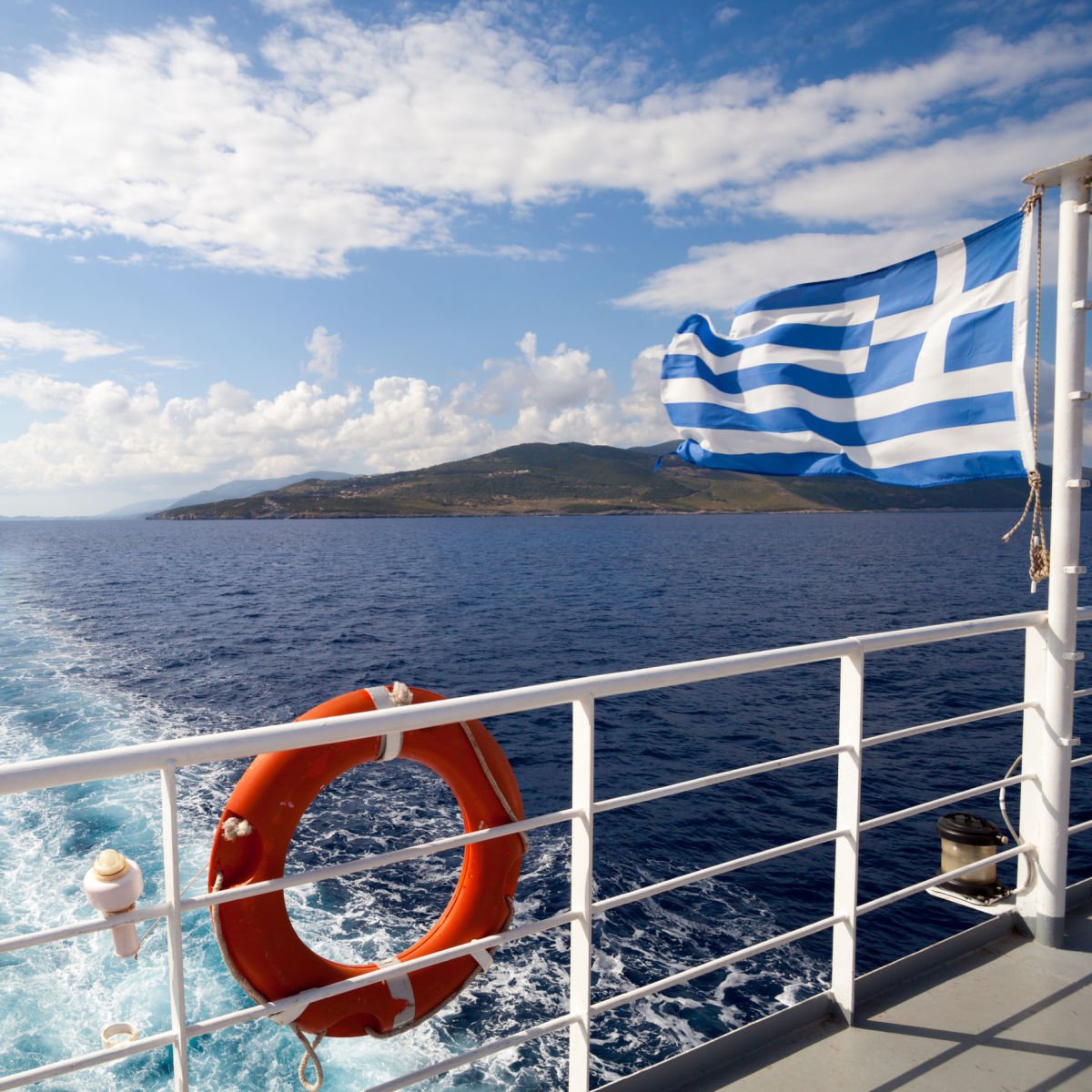 Ferry on open water in Greece