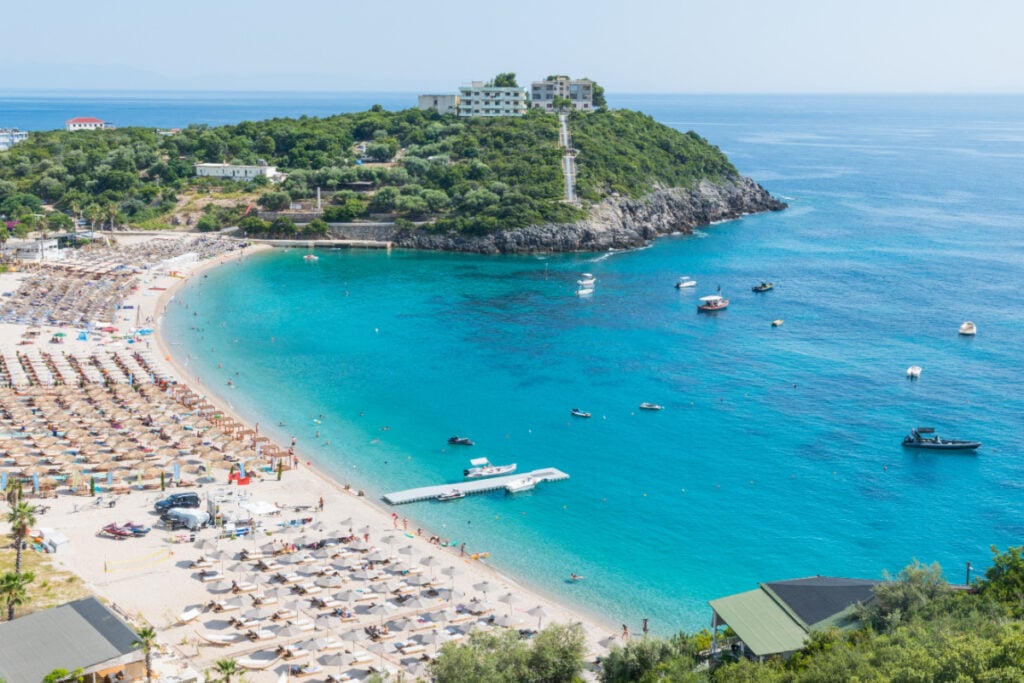 Himara Albania - July 5. 2023 view of Livadhi beach