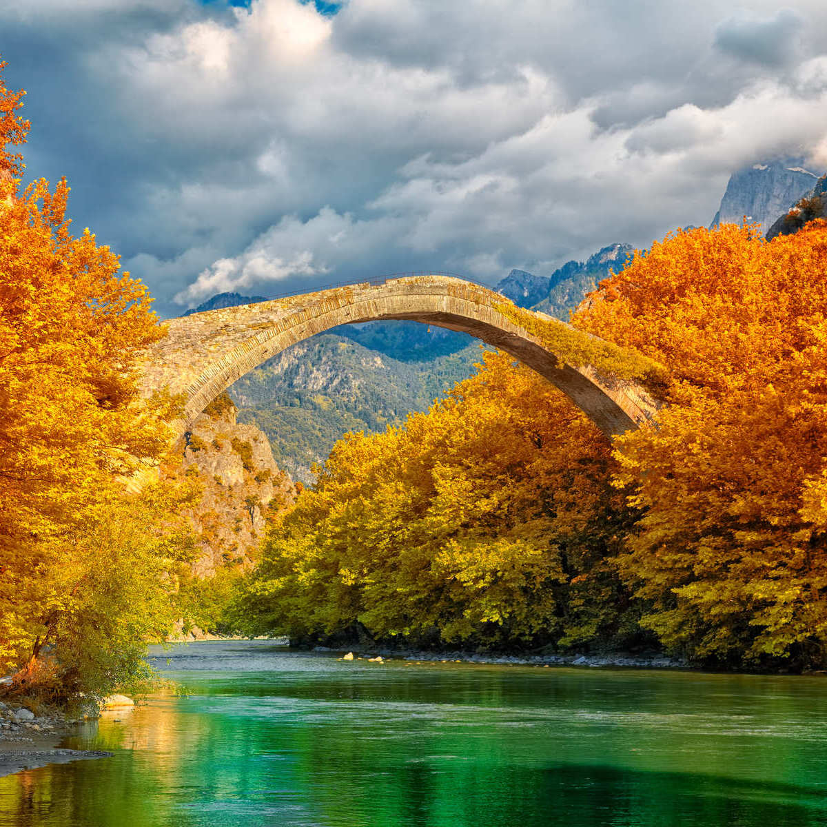 Historic Stone Bridge In Ioannina, Greece