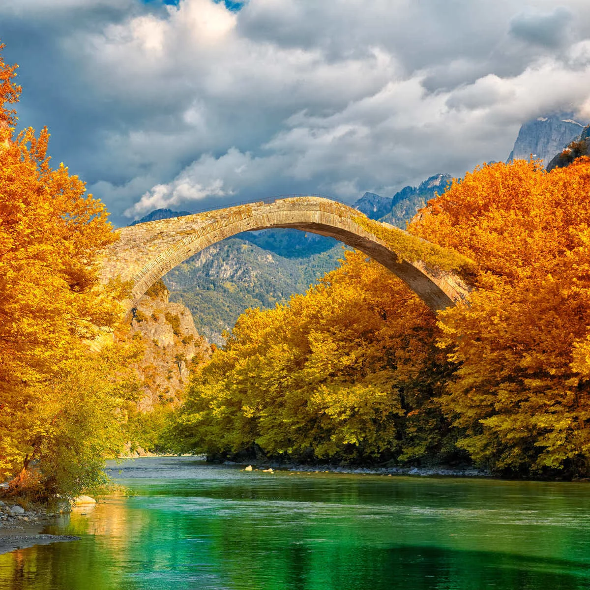 Historic Stone Bridge In Ioannina, Greece