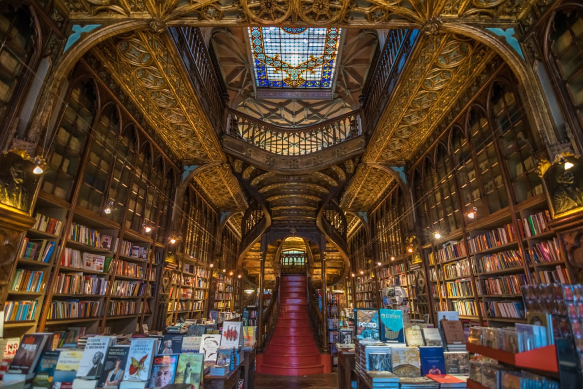 Interior view of Lello Bookstore (Livraria Lello) on of the most beautiful bookstores in the world