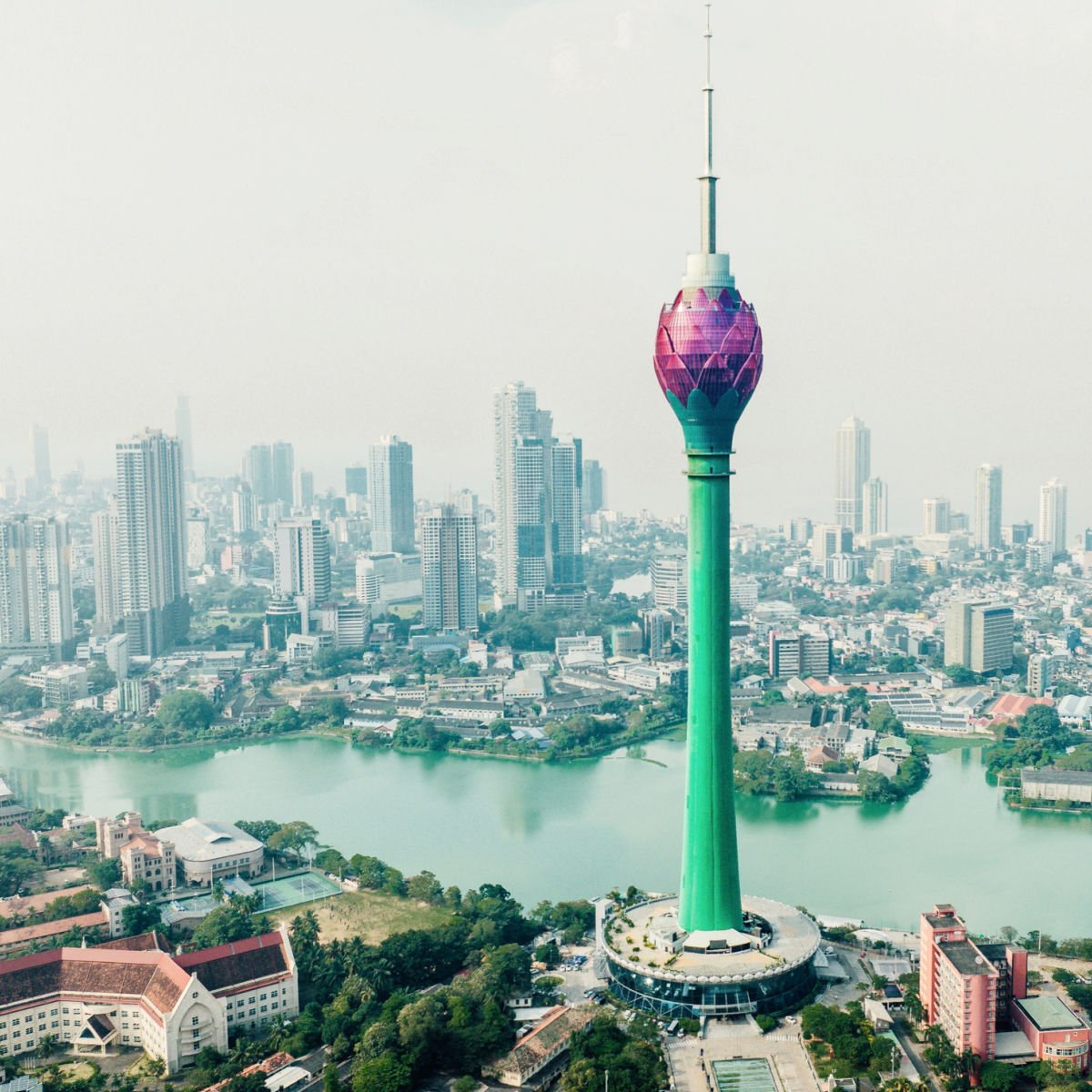 Lotus Tower backdropped by sprawling skyline - Colombo, Sri Lanka