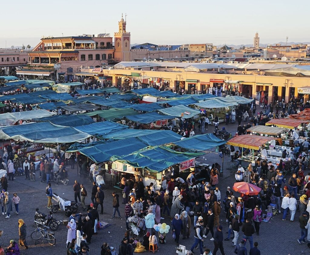 Marrakech, Morocco in Winter locals bundled up