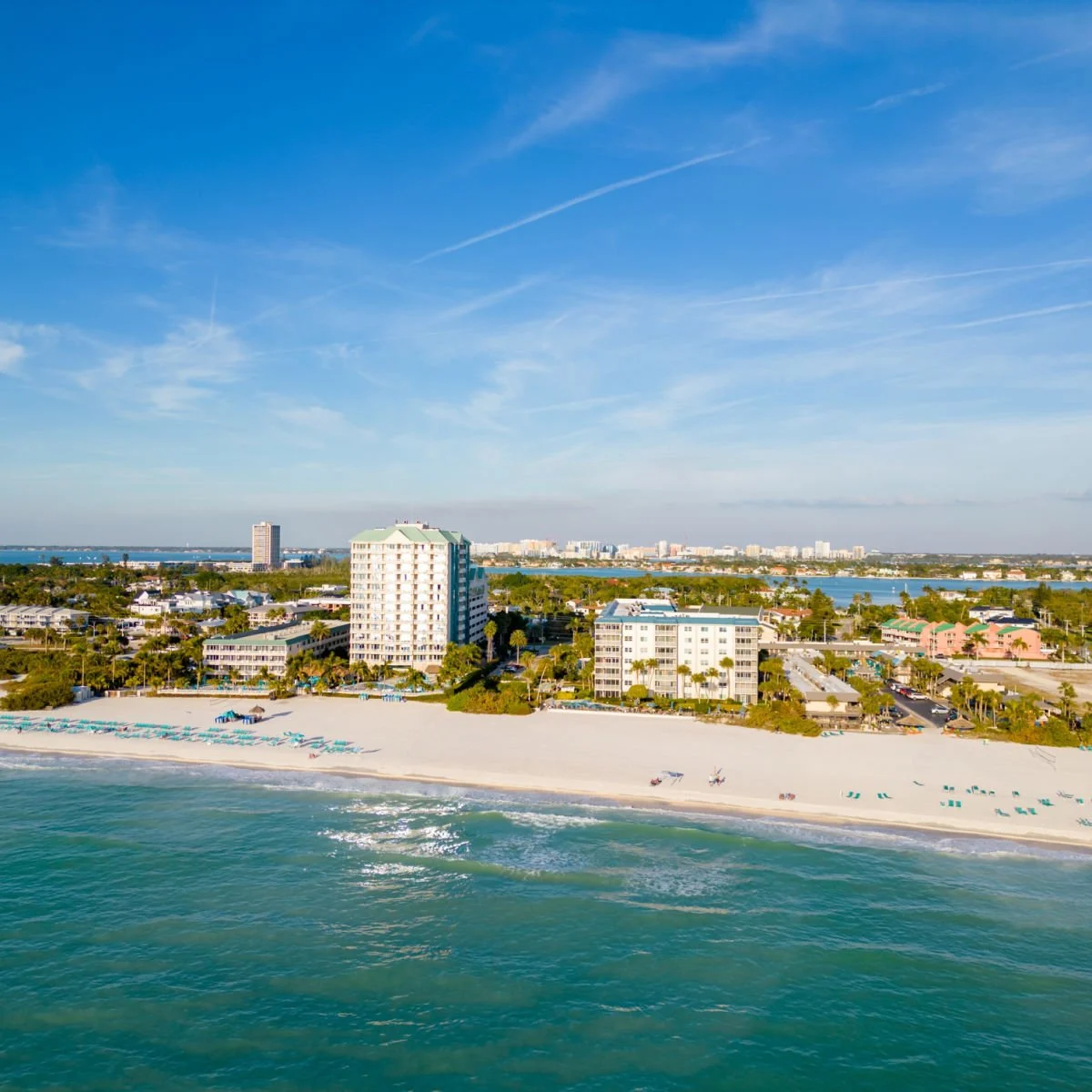 Oceanfront hotels and condominium buildings Lido Key, FL