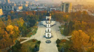 Aerial view of Chisinau, Moldova in fall