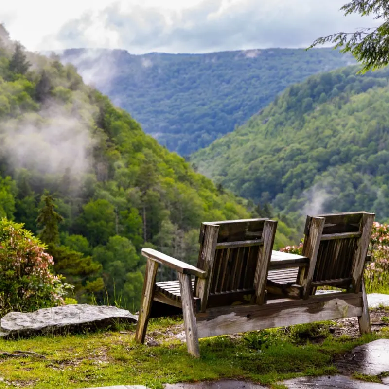 Park bench with sweeping views in Davis, WV