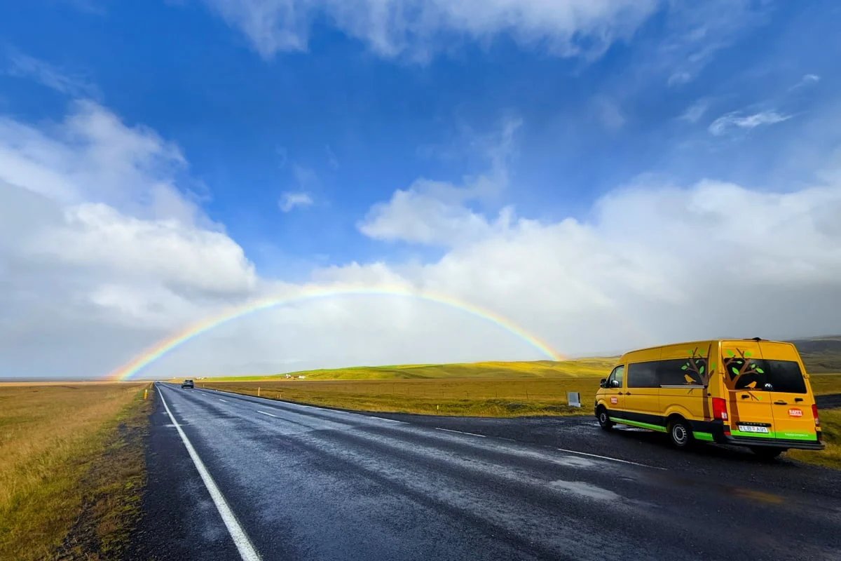 Rainbow in Iceland with Happy Camper