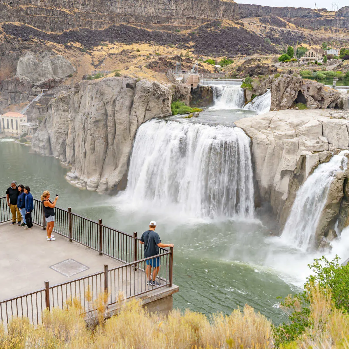 Tourists overlooking Shoshone Falls in Idaho