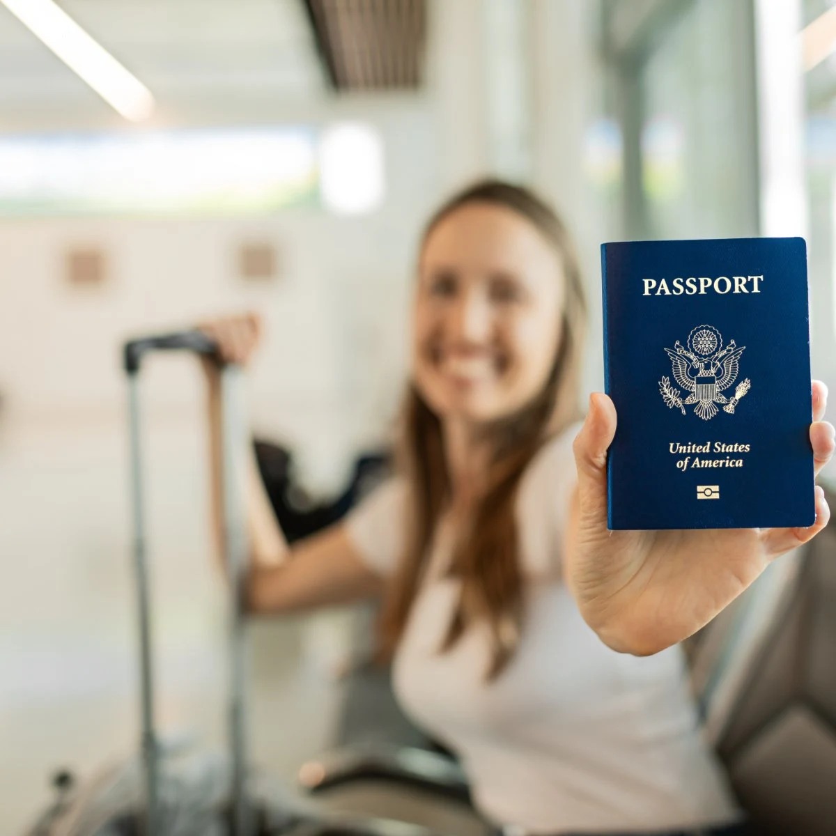 Traveler holding USA passport