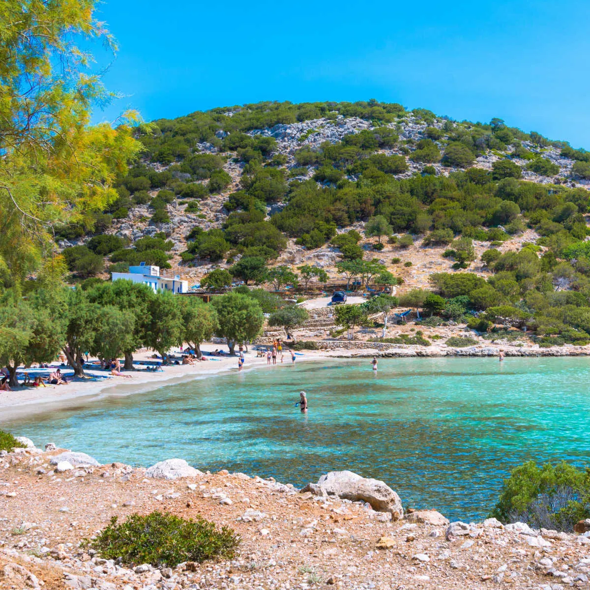 Turquoise waters in Lepsi, Greece