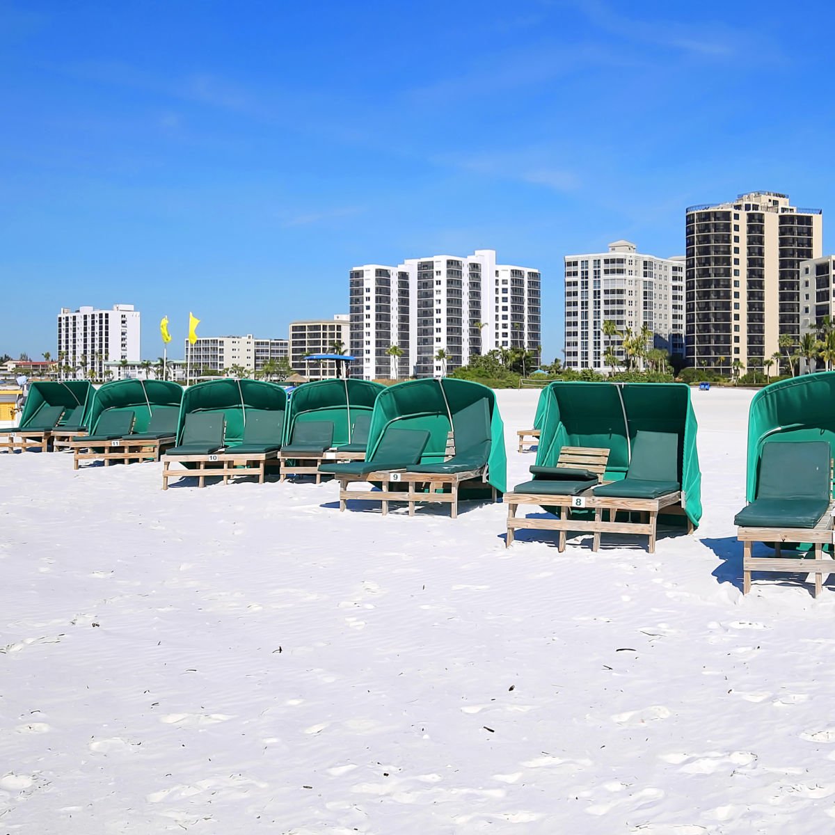  White sand beach backed by Fort Myers Beach hotels