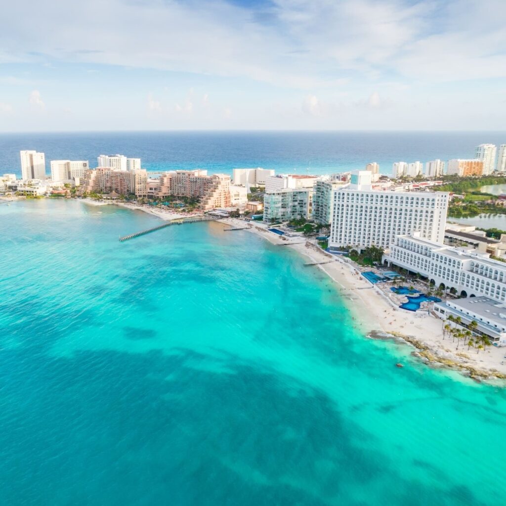 Aerial Panoramic View Of Cancun, Mexican Caribbean, Mexico