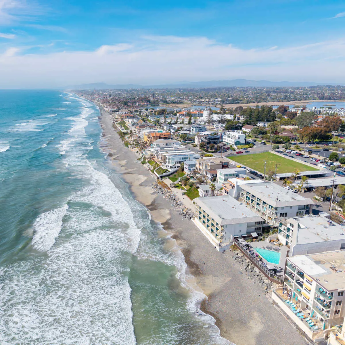 Aerial view of coastline in Carlsbad, CA