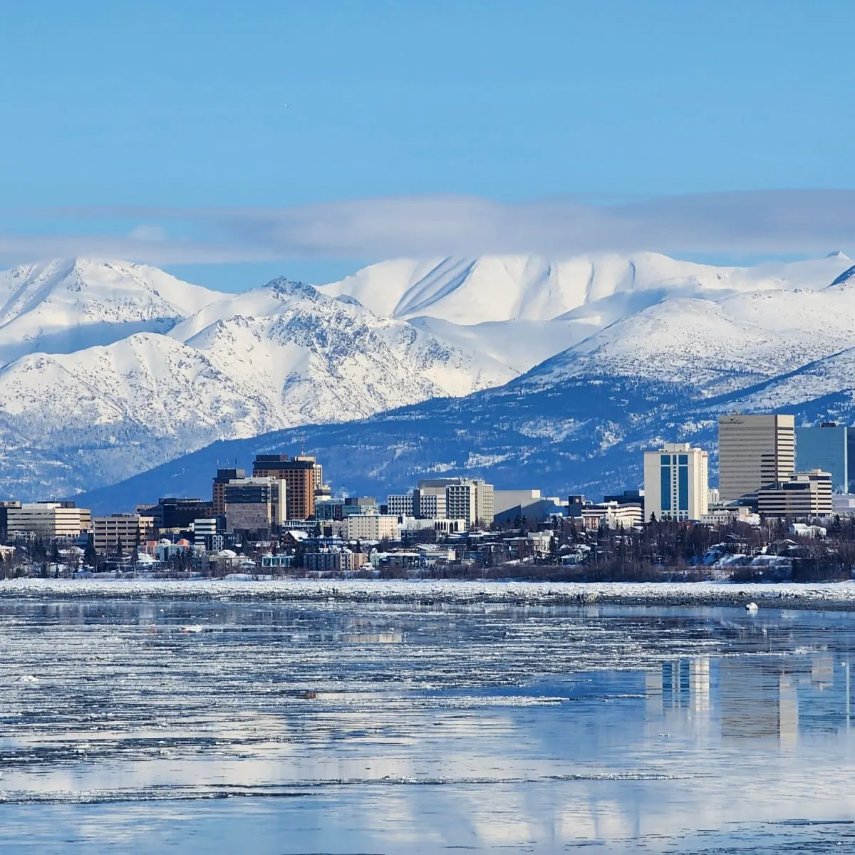 Anchorage skyline in winter