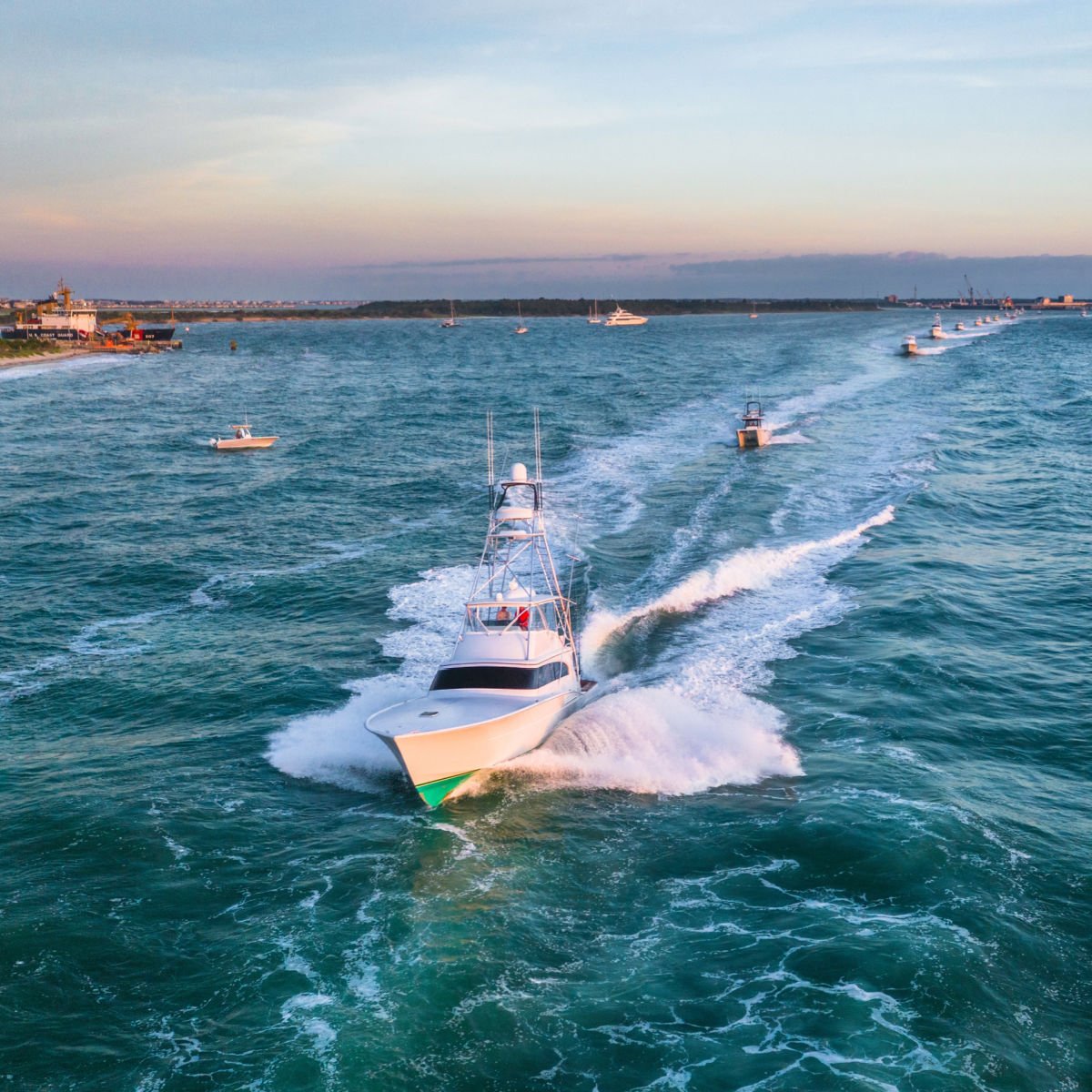 Boats on vibrant blue waters of Morehead City, NC