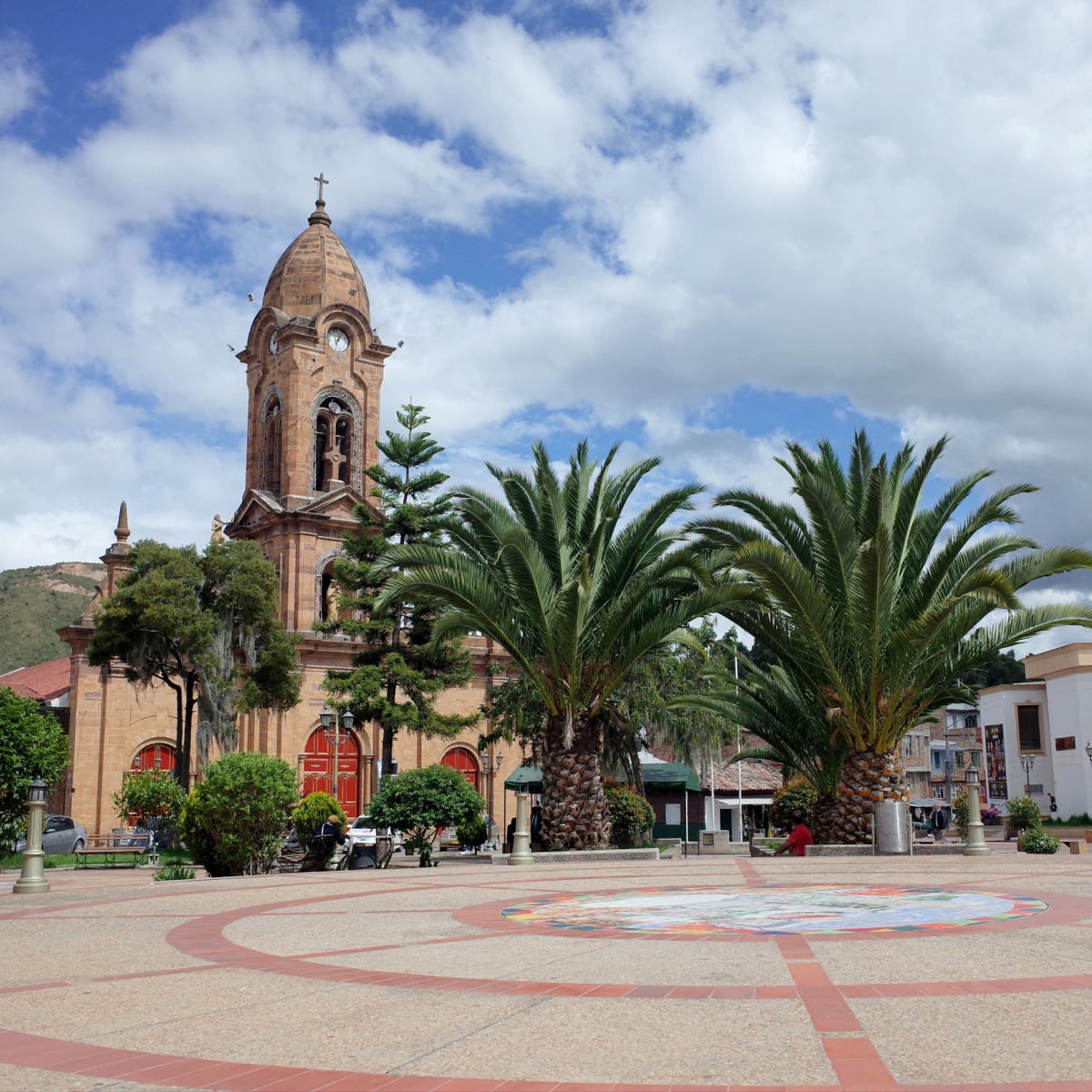 Cathedral in open plaza of Nobsa, Colombia