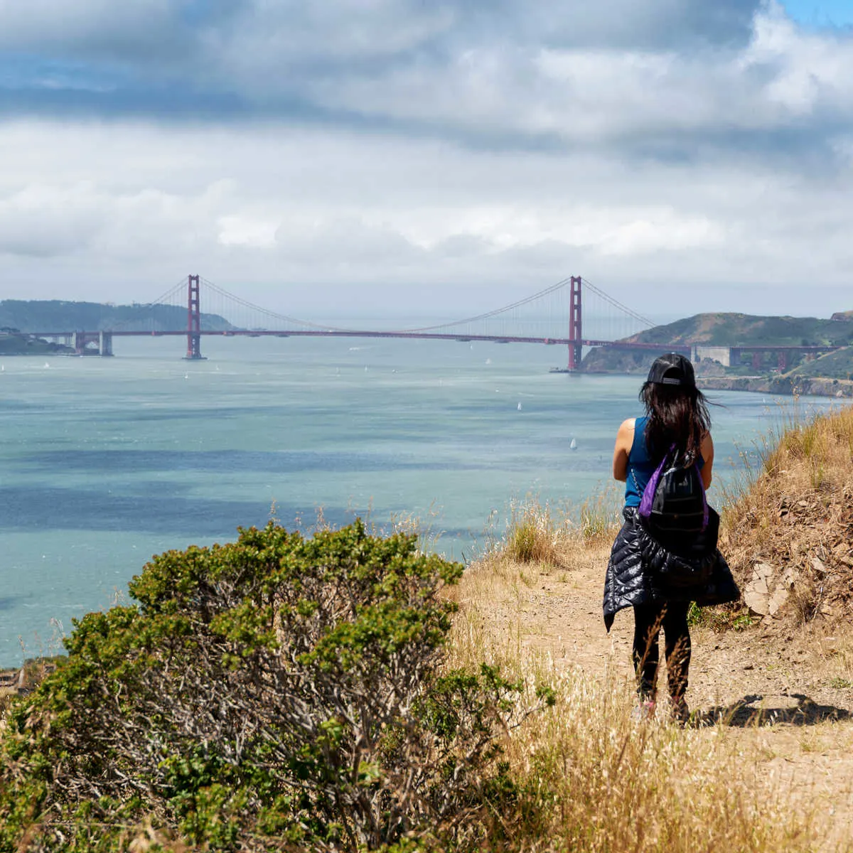 Female hiker on Angel Island State Park in San Francisco