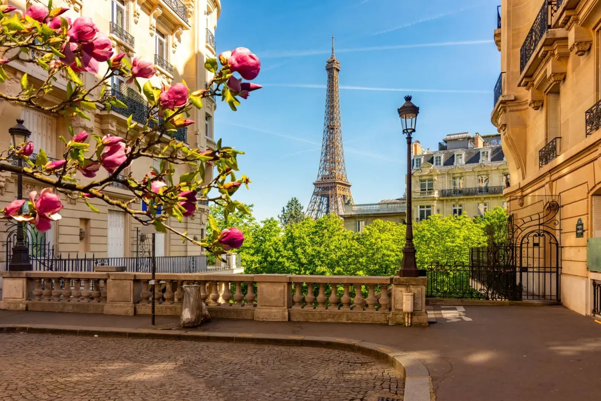 Eiffel Tower in Paris, France on nice summer day