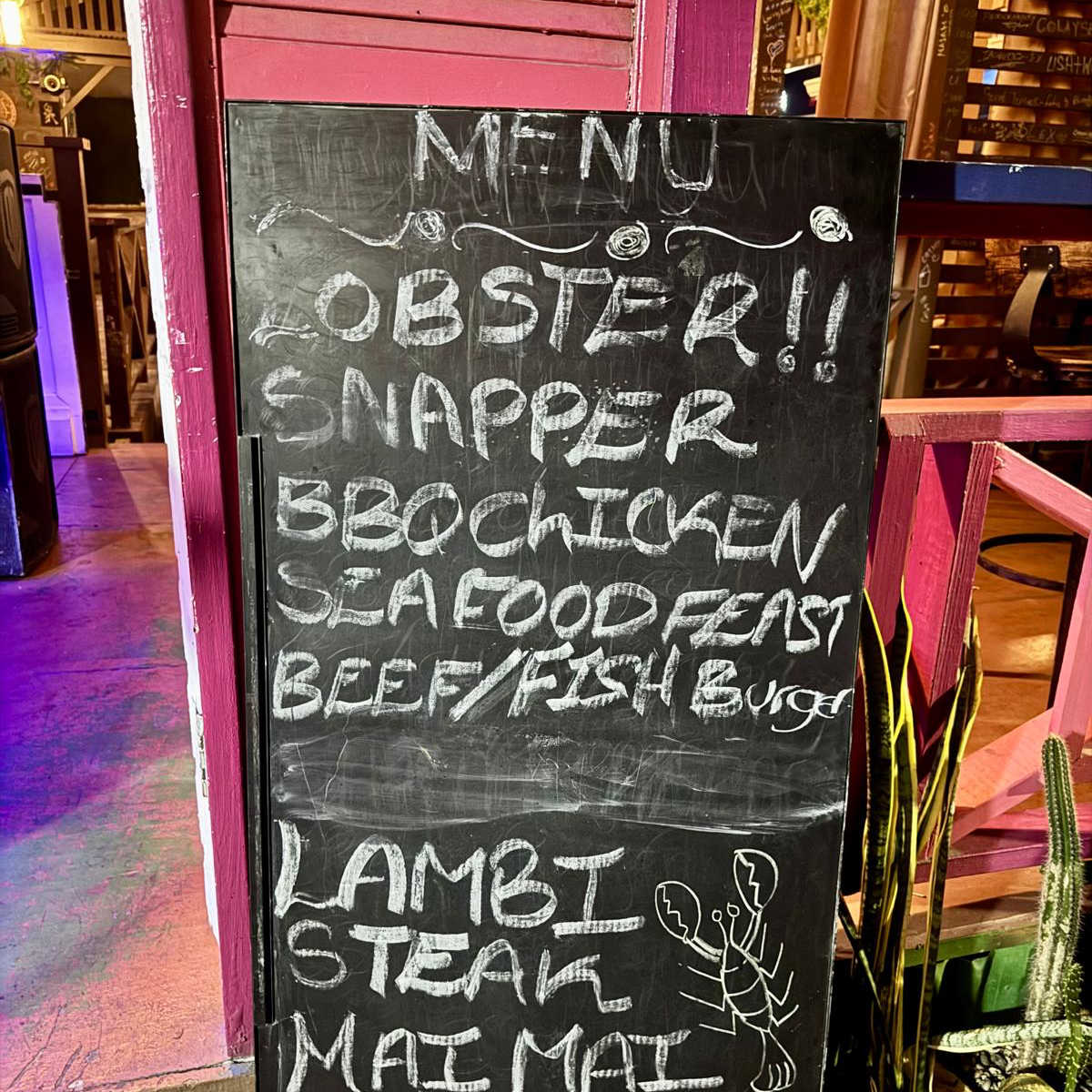 Menu at Castries block party in St. Lucia